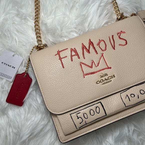 Coach Handbags - COACH x JEAN-MICHEL BASQUIAT Leather Side-bag with Gold Shoulder Chain Strap